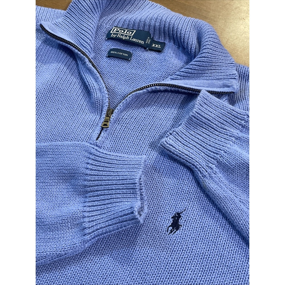 Polo Ralph Lauren Sweater Men XXL Blue Quarter Zip Long Sleeve Ribbed Mock Neck